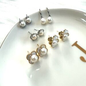 #7 Pearl Earrings Set in Gold and Silver Set of 5